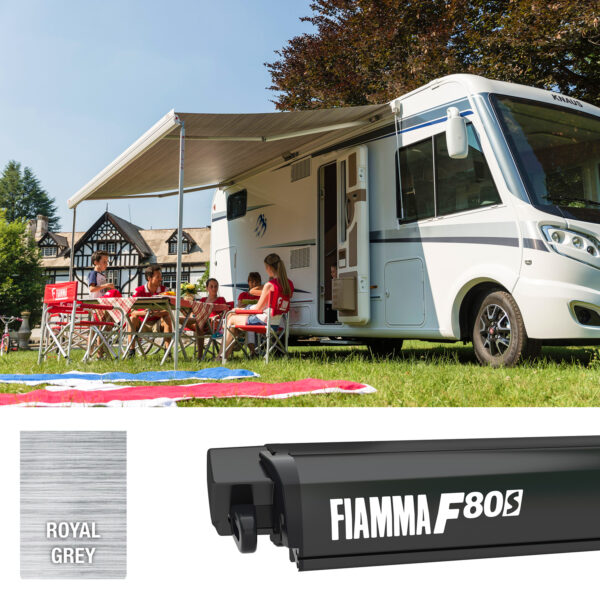 Fiamma Deep Black F80S 425 Motorhome Awning - Royal Grey